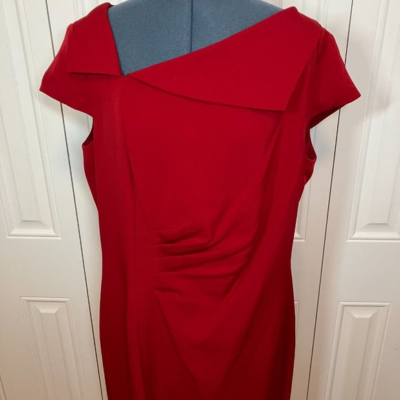 Chelsea Rose Red Dress w Asymmetrical Neckline Sz 16 - Picture 3 of 6